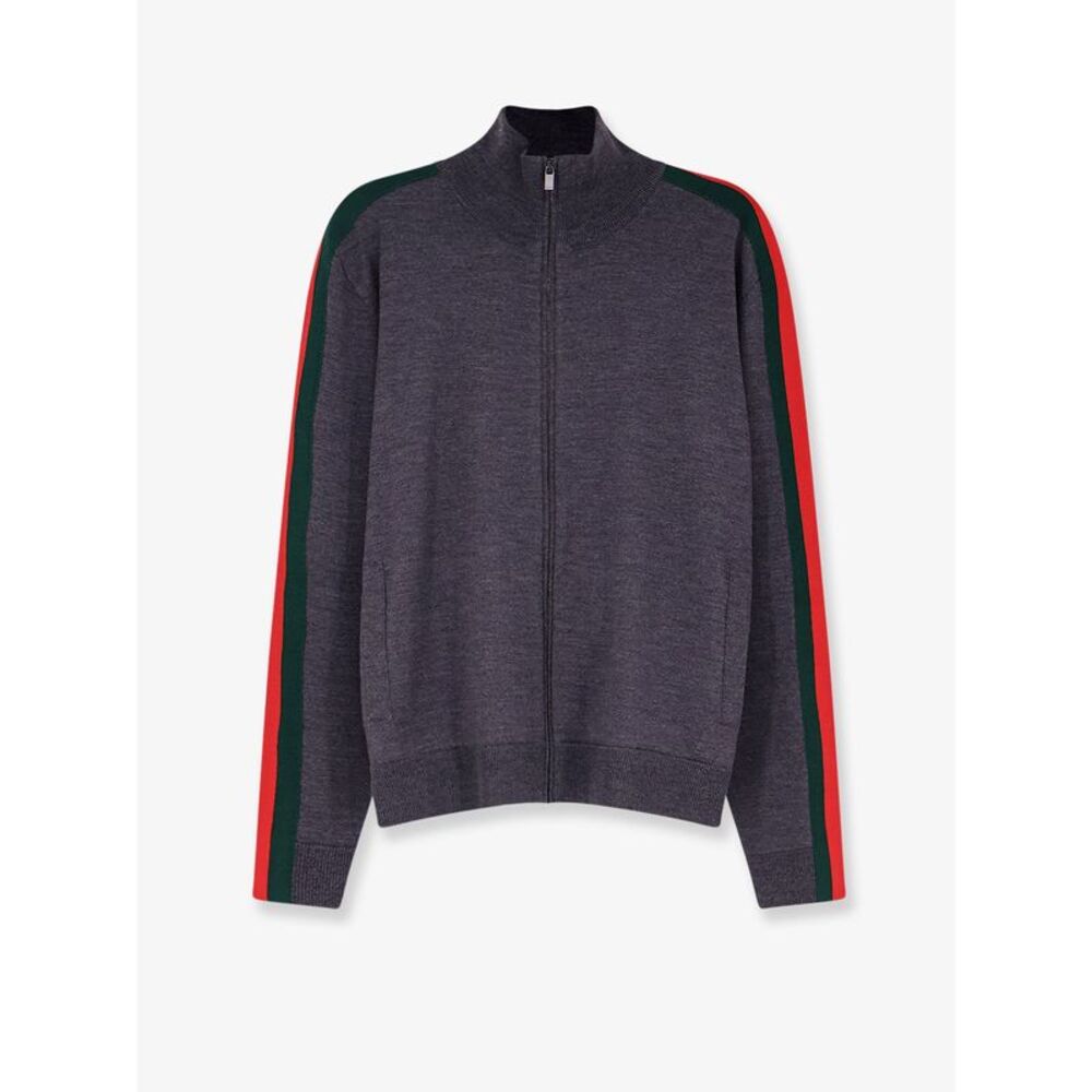 Gucci Men Fine Wool Cardigan With Full Zip And Web Stripe